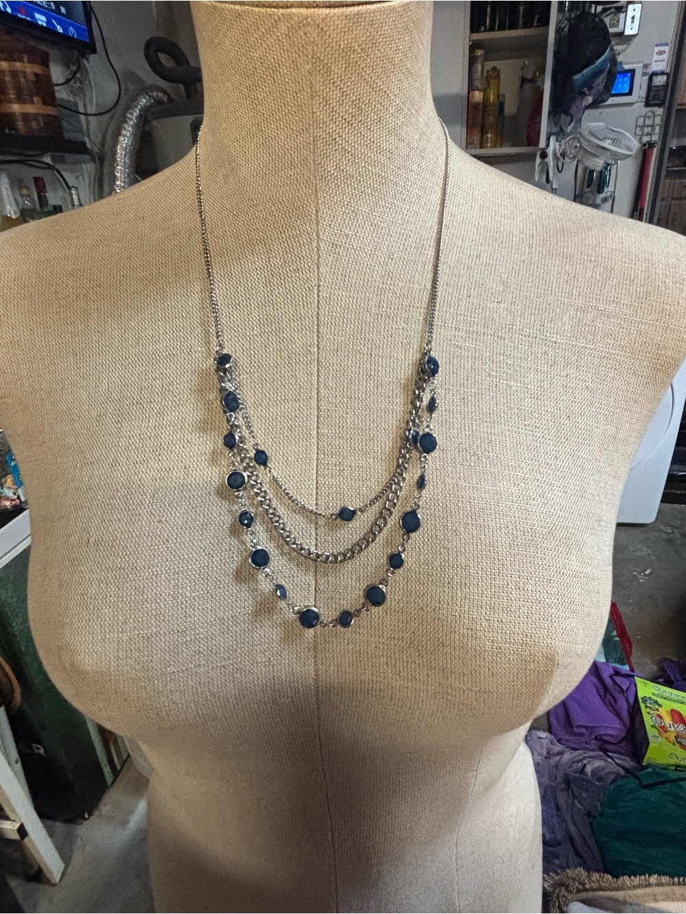 Mossimo Supply Co. Layered Silver Chain Necklace with Navy Stones